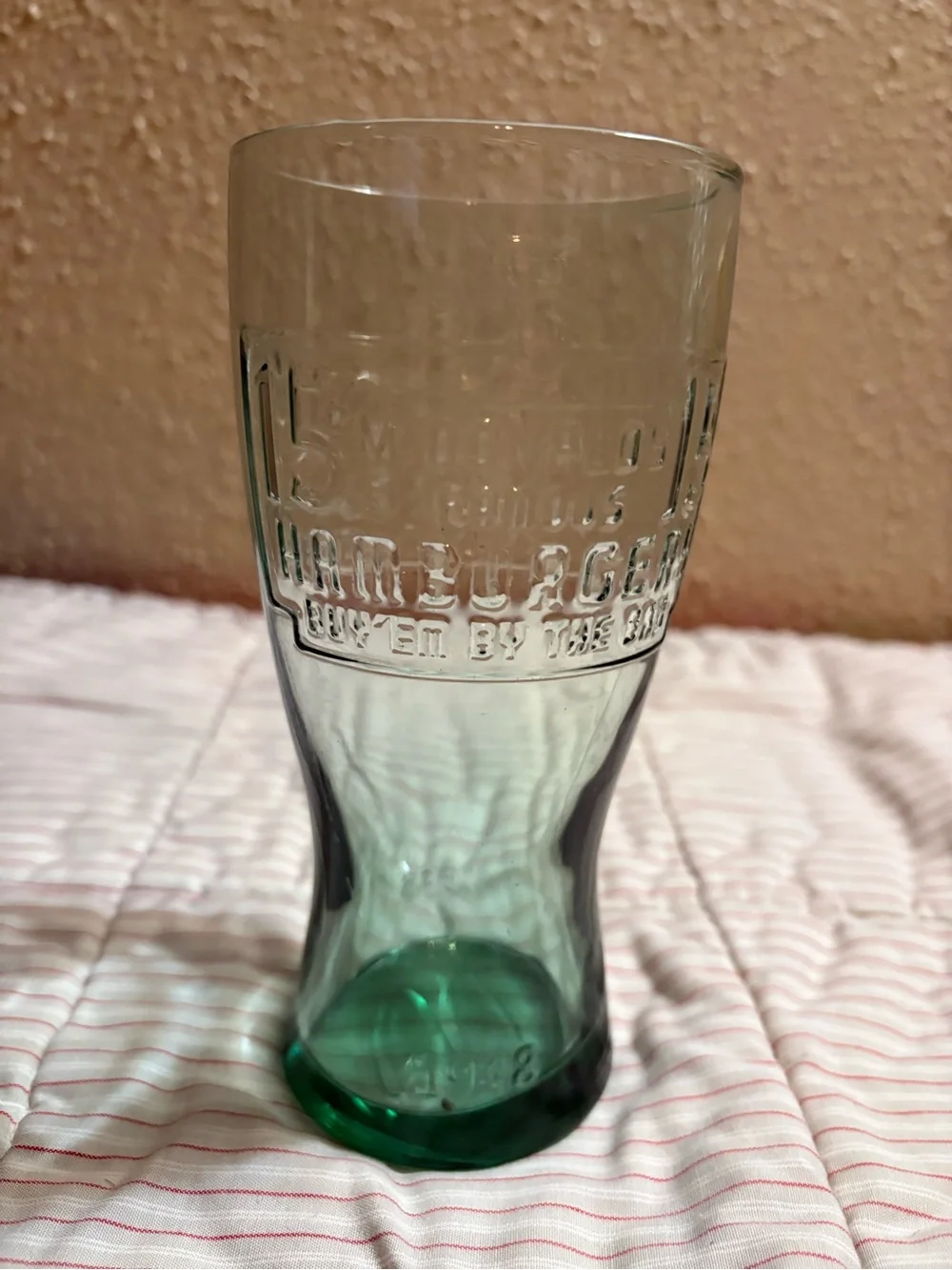 Embossed McDonald’s Green Glass Tumbler - Classic Home Dining Embossed 1948